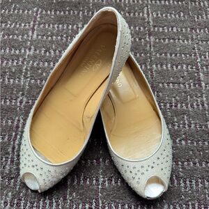 Valentino Garavani Rhinestone Peep Toe Flats